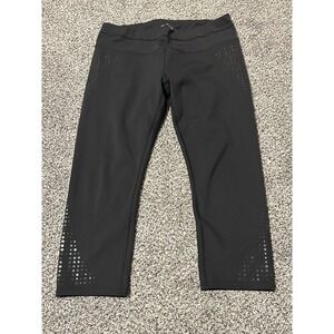 E15 Athleta Black Capri Leggings Activewear Athleisure Perforated Detail Size L